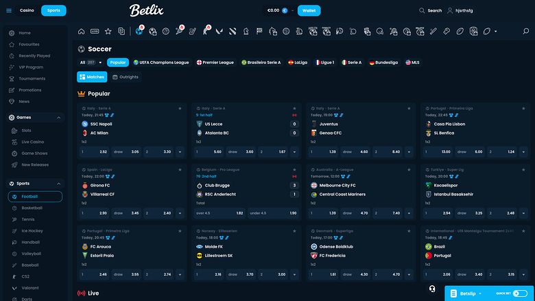Betlix Casino Desktop Sports