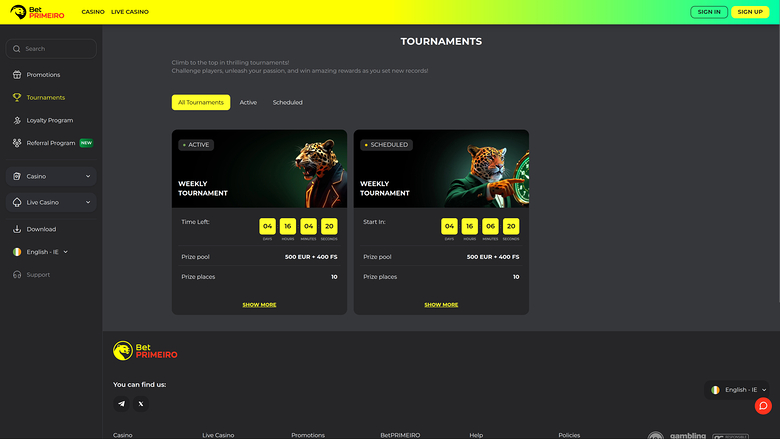BetPRIMEIRO Casino Desktop Tournaments