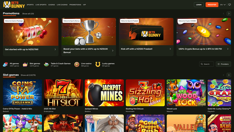 Bets Bunny Casino Desktop Homepage