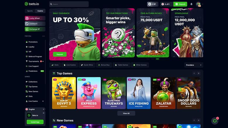 Bets.io Casino Desktop Homepage