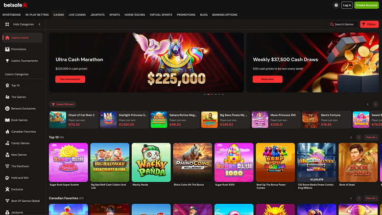 Betsafe Casino Desktop Homepage