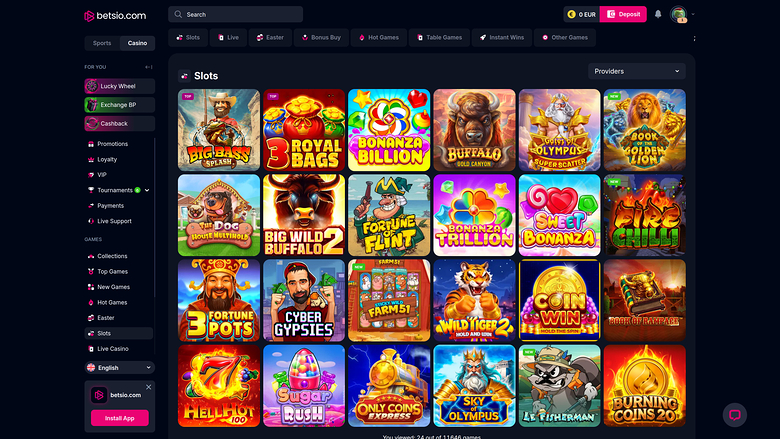 Betsio Casino Desktop Games Image
