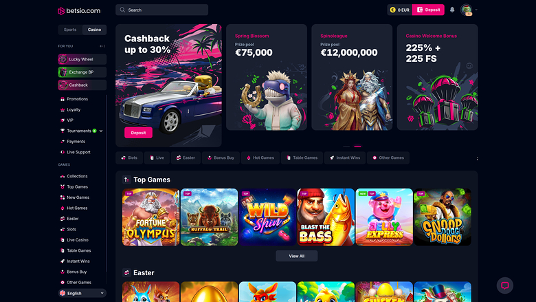Bets.io Casino Desktop Homepage