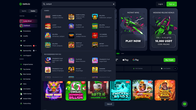 Bets.io Casino Desktop Jackpot