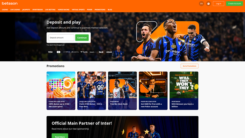 Betsson Casino Desktop Homepage