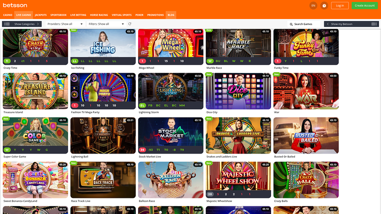 Betsson Casino Desktop Live Dealer