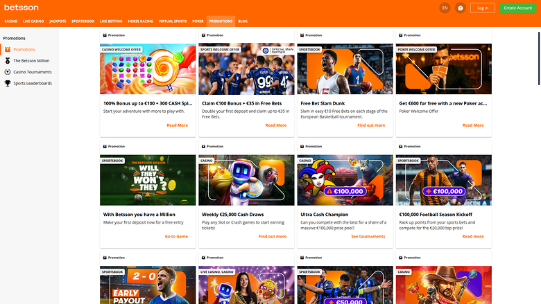 Betsson Casino Desktop Promotions