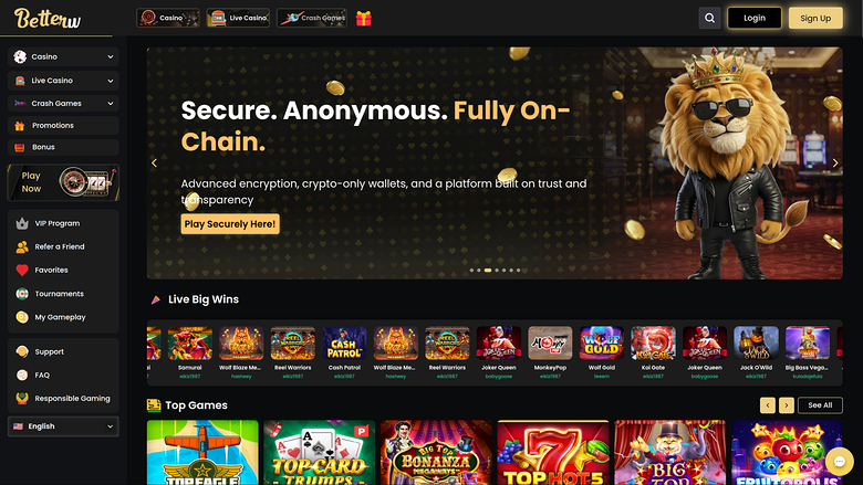 Betterwin Casino Desktop Homepage