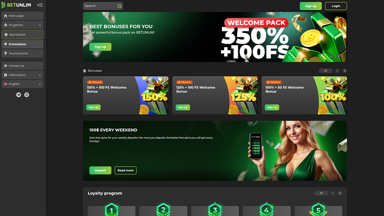 Betunlim Casino Desktop Promotions