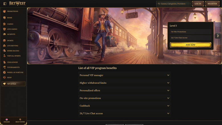 Betwest Casino Desktop VIP