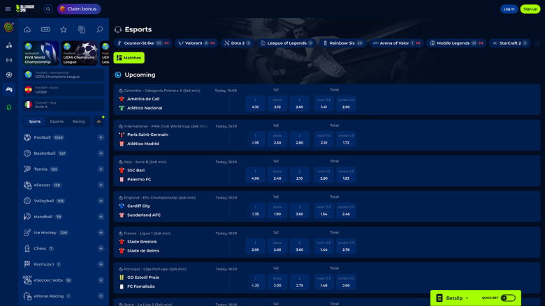 BillionaireSpin Casino Desktop Esports