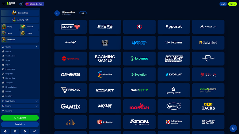 BillionaireSpin Casino Desktop Game Developers