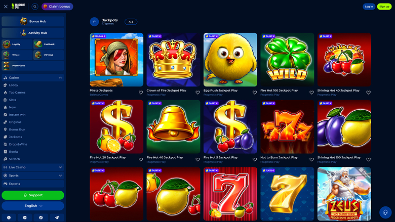 BillionaireSpin Casino Desktop Jackpot
