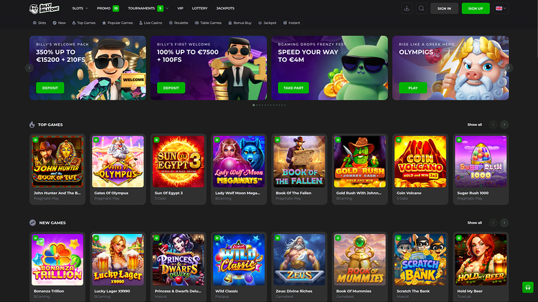 Billy Billion Casino Desktop Homepage
