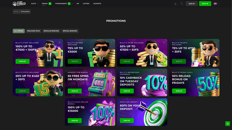 Billy Billion Casino Desktop Promotions