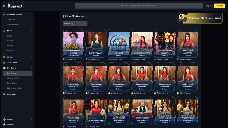Bitguruz Casino Desktop Live Dealer