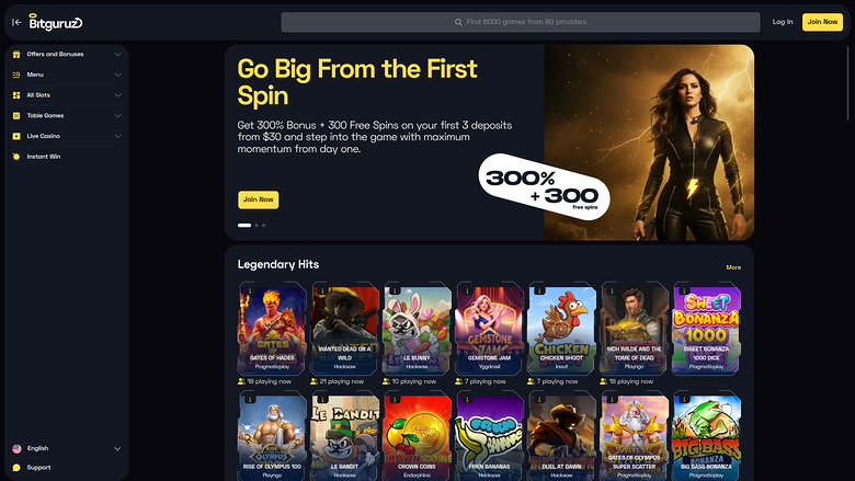 Bitguruz Casino Desktop Homepage