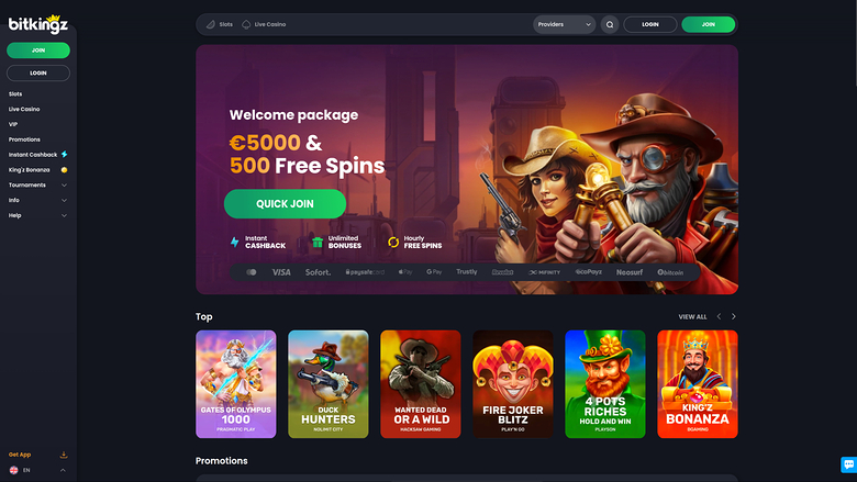 Bitkingz Casino Desktop Homepage