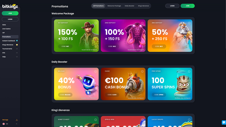 Bitkingz Casino Desktop Promotions