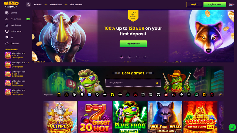 Bizzo Casino Desktop Homepage