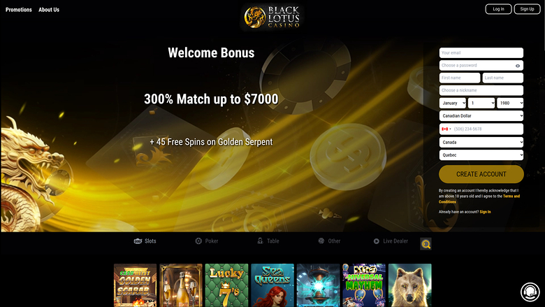 Black Lotus Casino Desktop Homepage