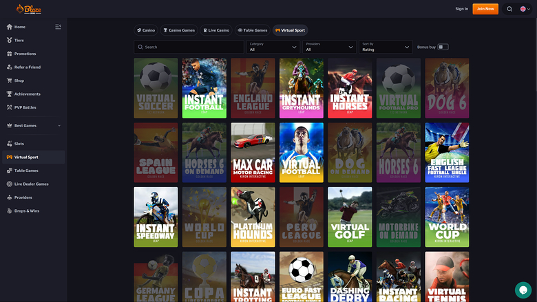 BlazeSpins Casino Desktop Virtual Sports