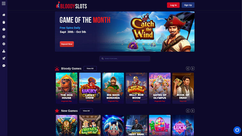 BloodySlots Casino Desktop Homepage