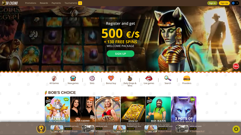 Bob Casino Desktop Homepage