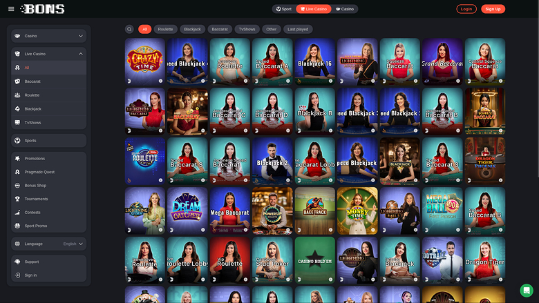 Bons Casino Desktop Live Dealer