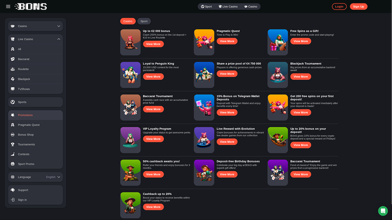 Bons Casino Desktop Promotions