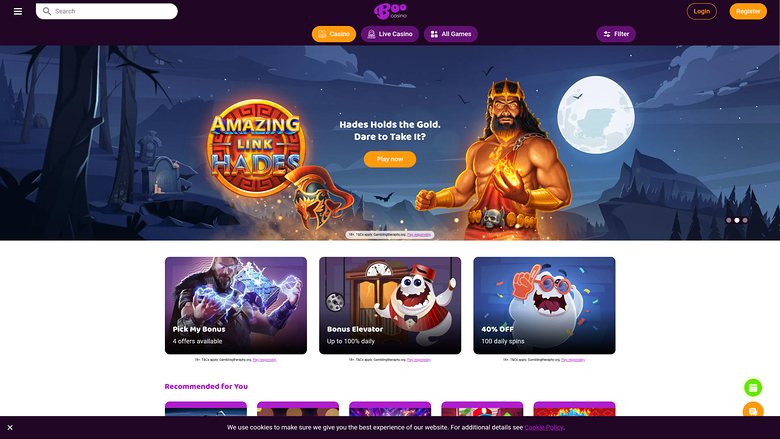 Boo Casino Desktop Homepage