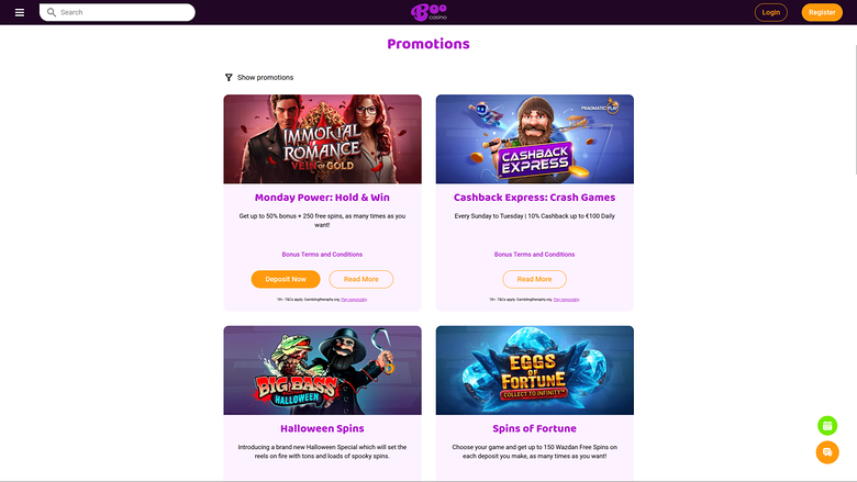 Boo Casino Desktop Promotions