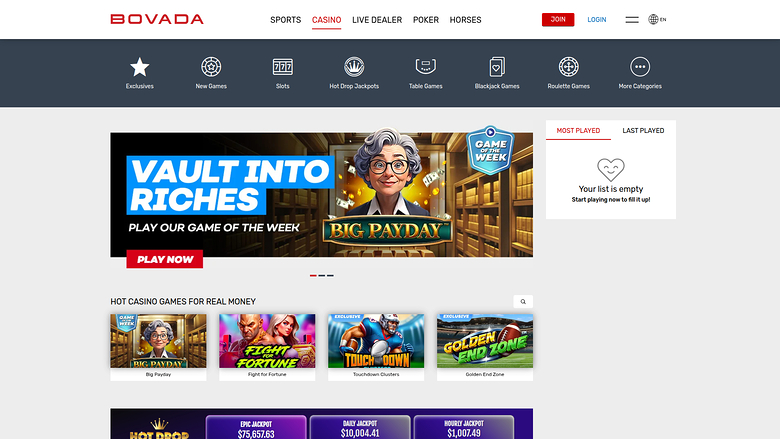 Bovada Casino Desktop Homepage