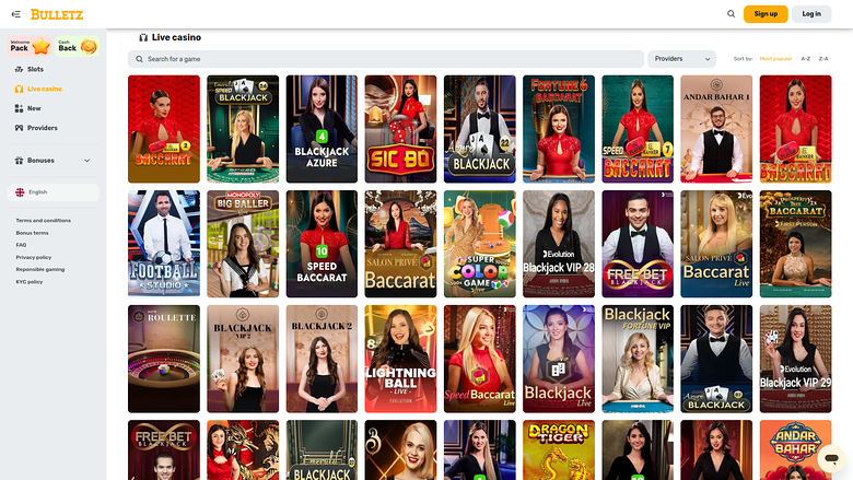 Bulletz Casino Desktop Live Dealer