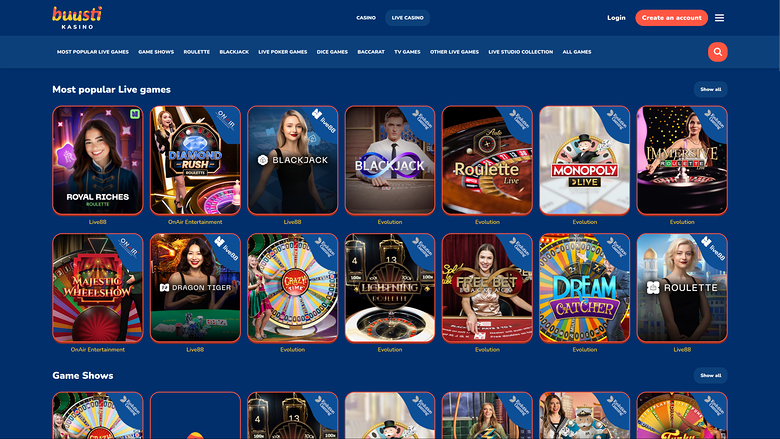 Buusti Kasino Desktop Live Dealer