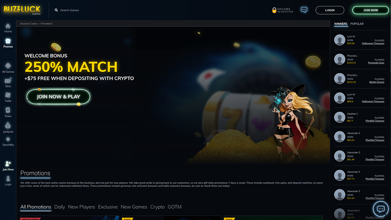 BuzzLuck Casino Desktop Promotions