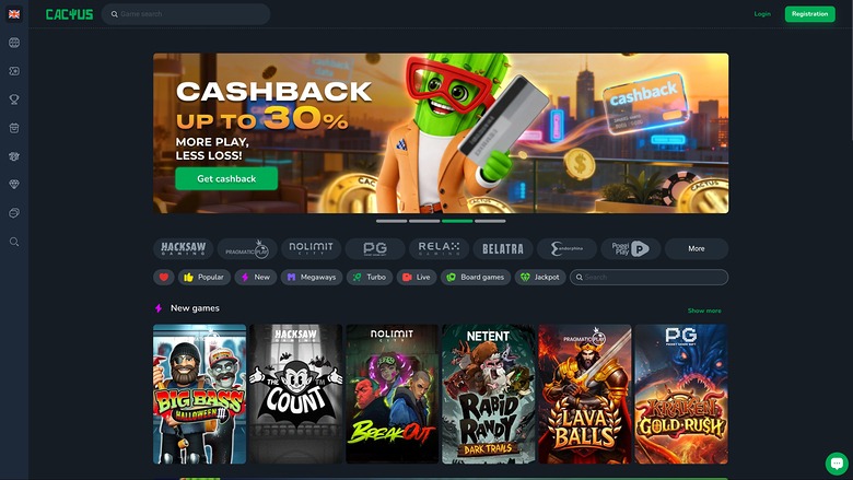 Cactus Casino Desktop Homepage