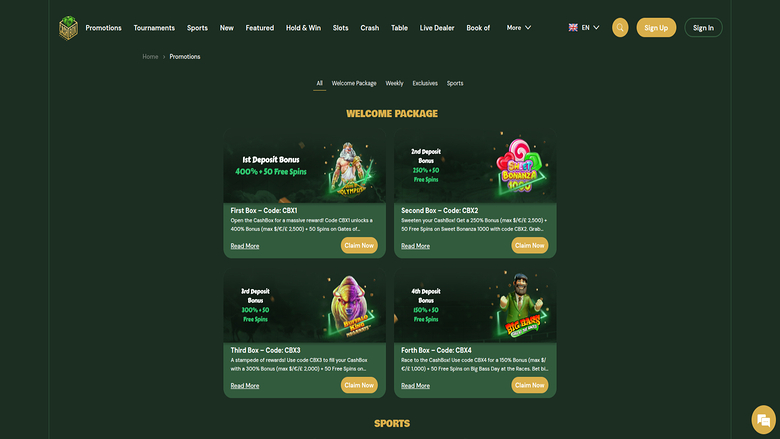 Promotions screenshot of Cashbox Casino for Desktop