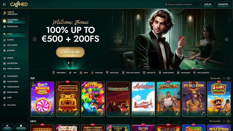 Cashed Casino Desktop Homepage