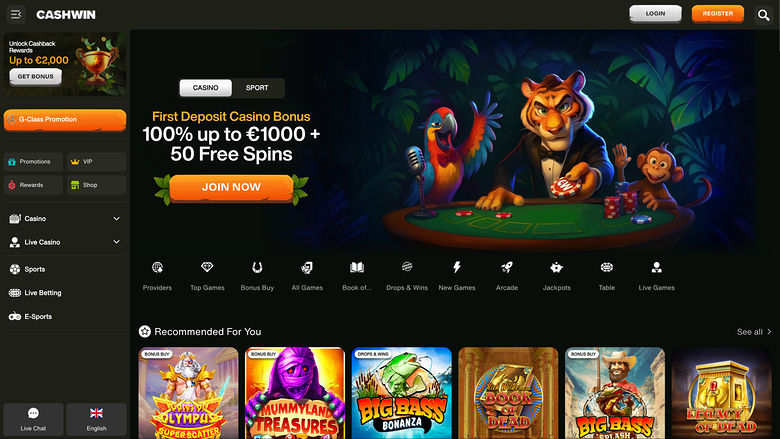 Cashwin Desktop Homepage