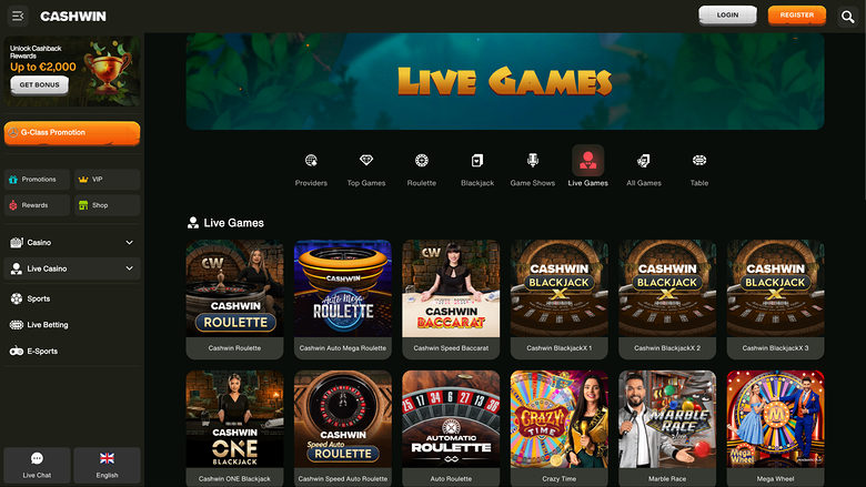 Cashwin Desktop Live Dealer