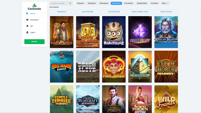 Casilando Casino Games Desktop