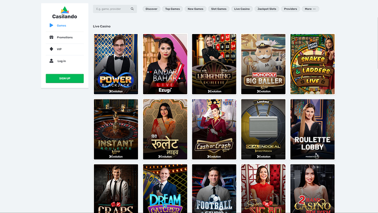 Casilando Casino Live Dealer Desktop