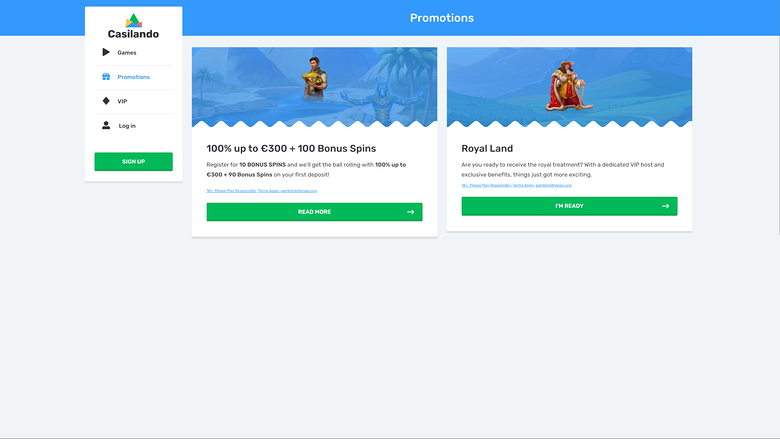 Casilando Casino Promotions Desktop