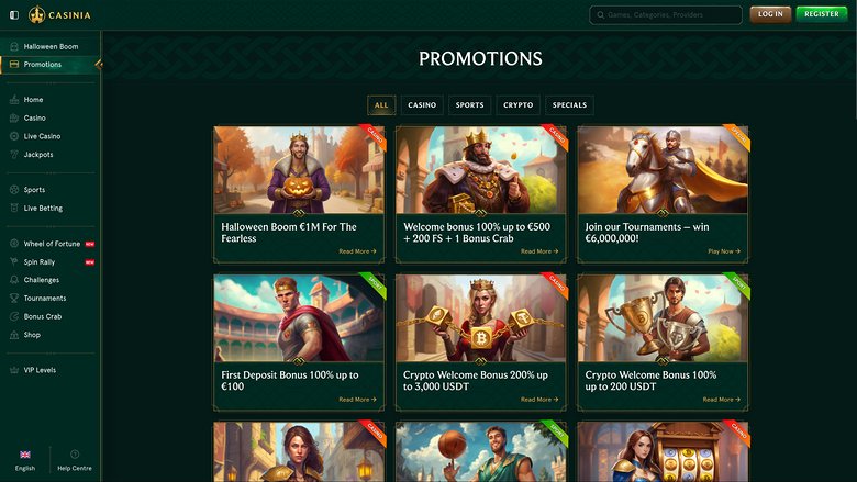 Casinia Casino Desktop Promotions