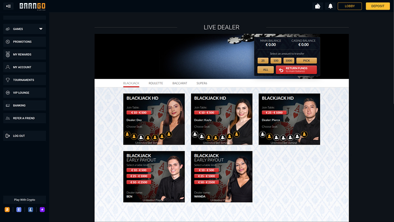 Casino Brango Desktop Live Dealer
