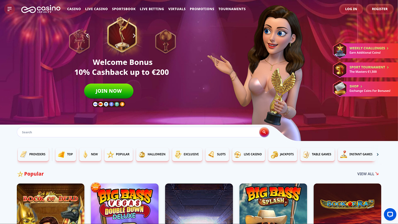 Casino Infinity Desktop Homepage