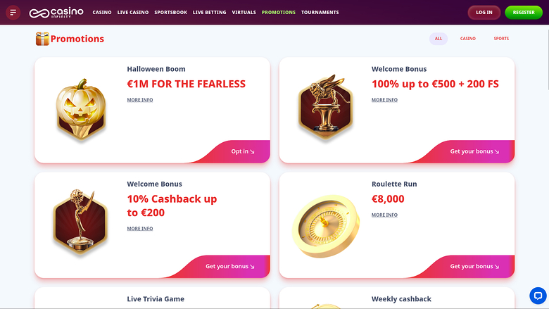 Casino Infinity Desktop Promotions