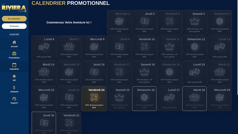 Casino La Riviera Desktop Promotional Calendar