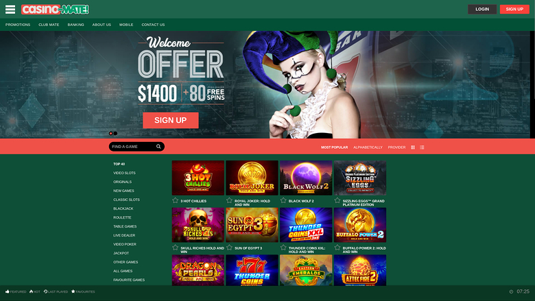 Casino Mate Desktop Homepage